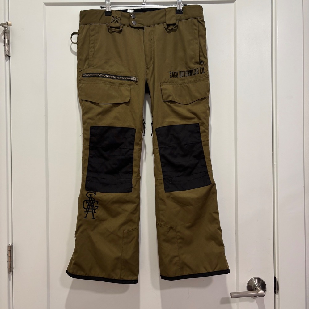 Saga Outerwear Co Mens Small Snow Pants Olive Green Ski Snowboard Cargo Trousers
